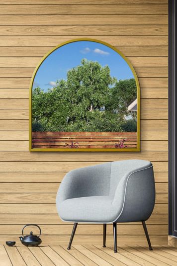 The Arcus - Gold Metal Framed Arched Leaner/Wall Garden Mirror 39" X 39" (100CM X 100CM)