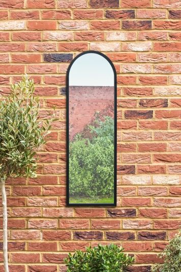 The Arcus - Black Metal Framed Arched Garden Wall Mirror 47" X 16" (120CM X 40CM)