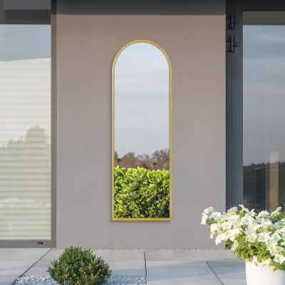 The Arcus - Gold Metal Framed Arched Garden Wall Mirror 63" X 21" (160CM X 53CM)