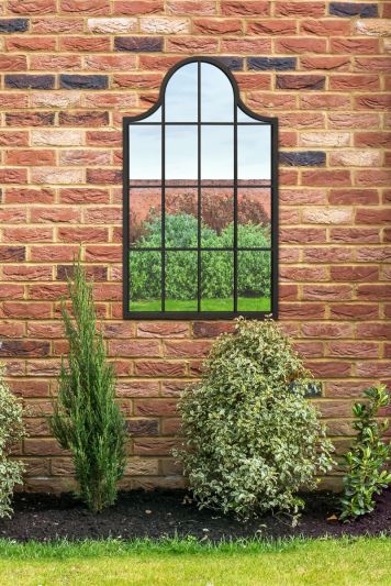 The Arcus - Black Metal Framed Arched Garden Wall Mirror 41" X 24" (104CM X 62CM)