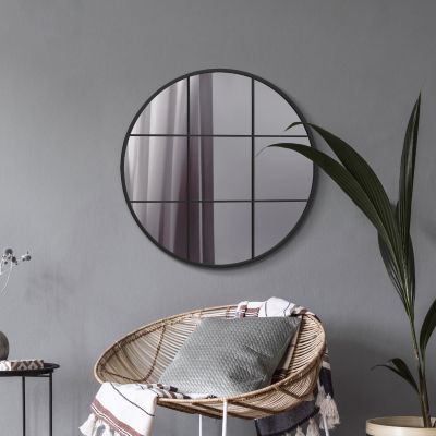 The Circulus - Black Metal Framed Round Window Wall Mirror 31" X 31" (80x80CM)