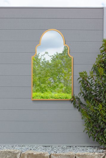 The Arcus - Gold Metal Framed Arched Garden Wall Mirror 41"x 24" (104CM X 61CM)