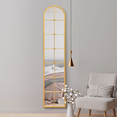 The Arcus - Gold Framed Arched Leaner Wall Mirror 75" X 16" (190CM X 40CM)