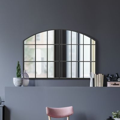 The Arcus - Black Framed Arched Wall Over Mantle Mirror 43" X 29" (110CM X 75CM)
