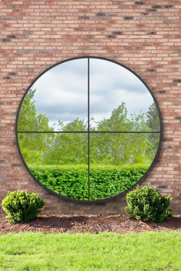 The Genestra - Black Extra Large Circular Window Metal Garden Wall Mirror 79"x 79" (200x200cm)