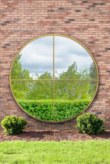 The Genestra - Gold Extra Large Circular Window Metal Garden Wall Mirror 79"x 79" (200x200cm)
