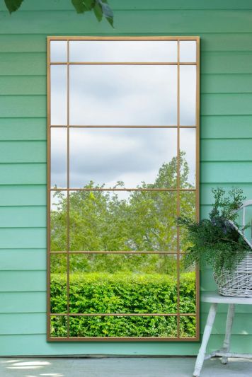 The Tabula - New Gold Metal Framed Window Wall or Leaner Garden Mirror 71" X 35" (180CM X 90CM)