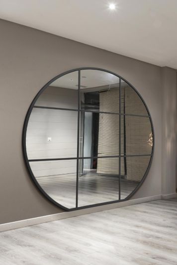The Circulus - Black Framed Flat Bottom Circular Window Wall Mirror - Extra Large Full Length 74" X 71" (189CM X 180CM)