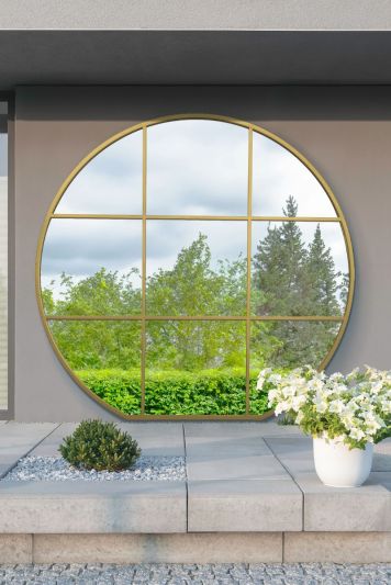 The Circulus - Gold Framed Flat Bottom Circular Outdoor Garden Window Wall Mirror - Extra Large Full Length! 74" X 71" (189CM X 180CM)