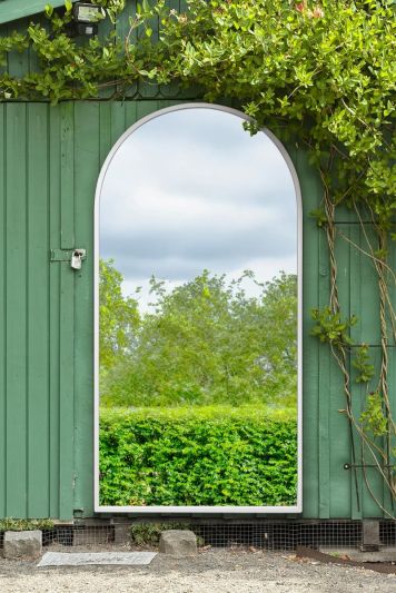 The Arcus - White Framed Arched Garden Wall Mirror 71" X 35" (180CM X 90CM)
