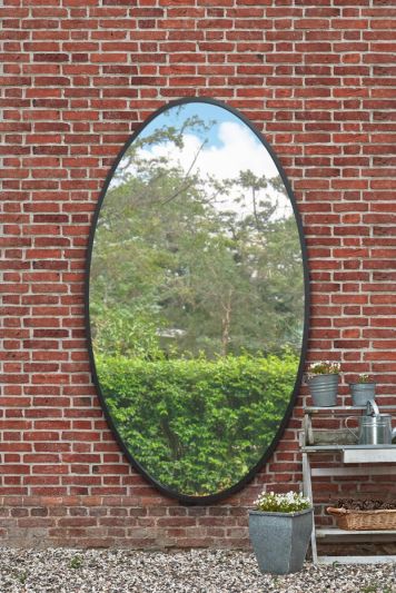 The Ovale - New Black Metal Framed Oval Garden Wall Mirror 79" X 44" (200 x 112CM)