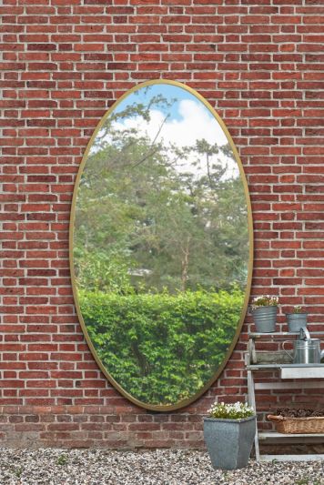 The Ovale - New Gold Metal Framed Oval Garden Wall Mirror 79" X 44" (200 x 112CM)