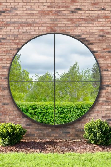 The Genestra - Black Extra Large Circular Window Metal Garden Wall Mirror 71"x 71" (180x180cm)