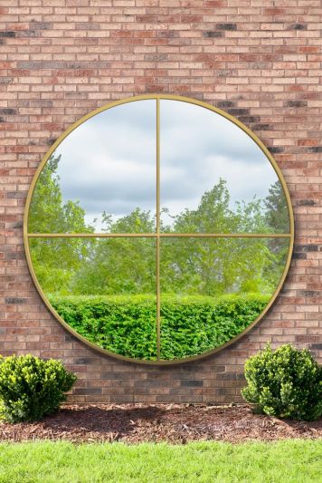 The Genestra - Gold Extra Large Circular Window Metal Garden Wall Mirror 71"x 71" (180x180cm)