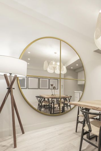 The Fenestra - New Gold XL Circular Window Metal Wall and Leaner Mirror 71" X 71" (180 x 180CM)