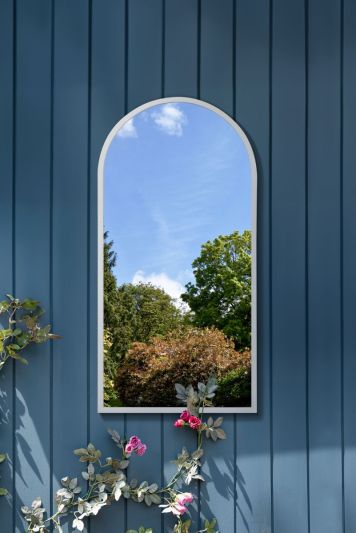 The Arcus - White Metal Framed Arched Garden Wall Mirror 47" X 23.5" (120CM X 60CM)