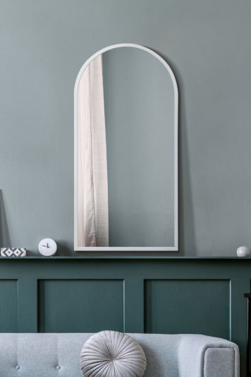 The Arcus - White Metal Framed Arched Wall Mirror 47" X 23.5" (120CM X 60CM)