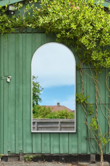The Arcus - White Metal Framed Arched Garden Wall Mirror 63" X 31" (160CM X 80CM)