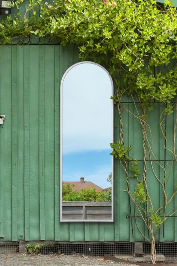 The Arcus - White Framed Arched Garden Wall Mirror 71" X 24" (180CM X 60CM)