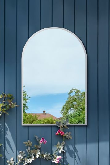 The Arcus - White Metal Framed Arched Garden Wall Mirror 47" X 31" (120CM X 80CM). Suitable for Outside and Inside.