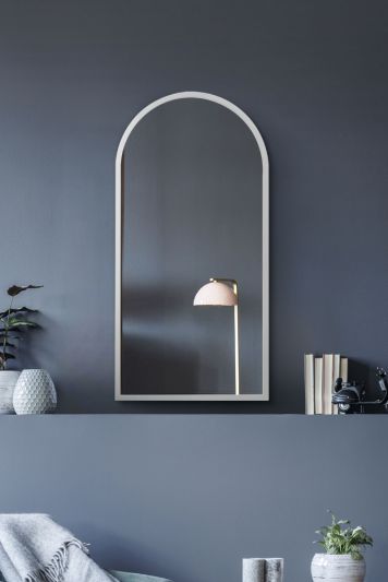 The Arcus - White Metal Framed Arched Wall Mirror 31" X 16" (80CM X 40CM). Suitable for Inside and Outside.