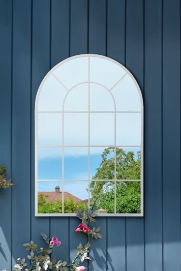 The Arcus - White Framed Arched Window Garden Mirror 47"x31" 120x80CM. Suitable for Outside and Inside!