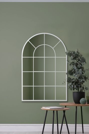 The Arcus - White Framed Arched Window Leaner/Wall Mirror 47" X 31" (120x80CM) Suitable for Inside and Outside!