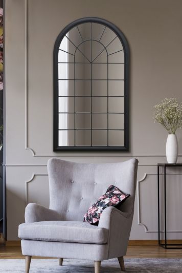 The Somerley - Country Black Rustic Framed Arched Leaner Metal Wall Mirror 51" X 30" (129CM X 76CM)