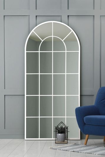 The Arcus - White Framed Arched Window Leaner/Wall Mirror 71" X 33.5" (180x85CM)