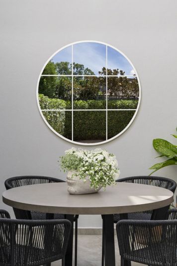 The Circulus - White Metal Frame Round Window Garden Wall Mirror 31"x31" 80x80CM