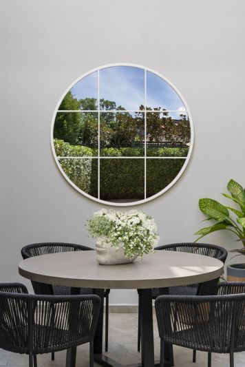 The Circulus - White Metal Frame Round Garden Wall Mirror 39" x 39" (100x100CM)