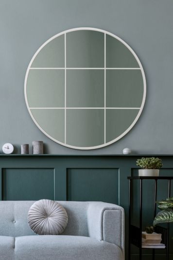 The Circulus - White Metal Framed Round Window Wall Mirror 39" X 39" (100x100CM)
