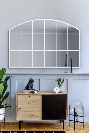 The Arcus - White Framed Arched Wall Over Mantle Mirror 43" X 29" (110CM X 75CM)