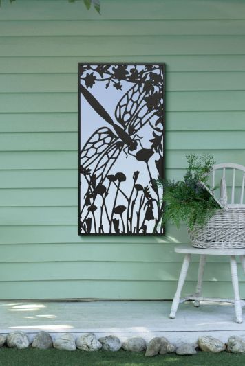 Kirkby Portrait Metal Dragonfly Silhouette Black Garden Mirror 118cm X 58cm