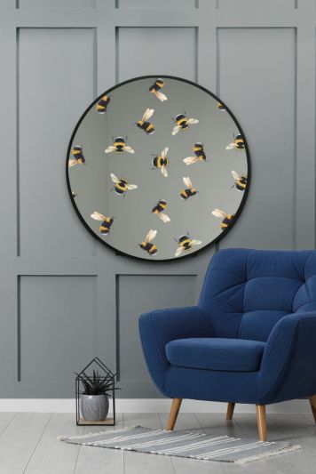 The Typis - Black Metal Edged Circular Modern Wall Mirror With Bumble Bee Design 31" (80CM) Diameter