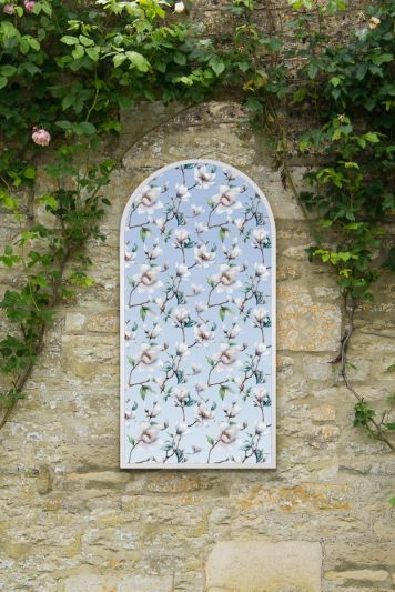 The Typis - White Metal Edged Arch Modern Garden Wall Mirror With White Flower Decals 47" X 24" (120CM X 60CM)