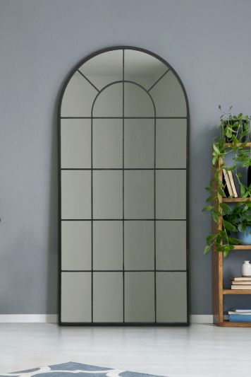 The Arcus - Black Framed Arched Window Leaner/Wall Mirror 86.5" X 41.5" (220 x 105CM)