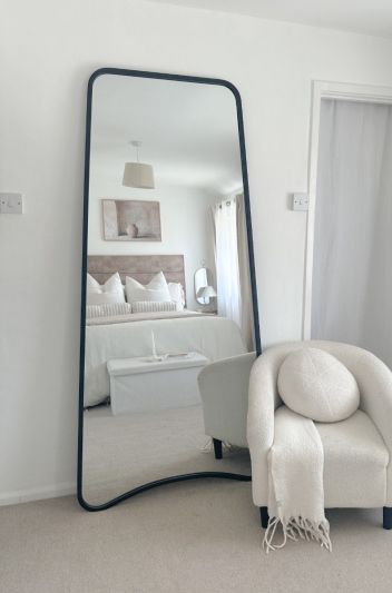 The Coartans - New Black Metal Isoscelles Trapezoid Shape Framed Wall Mirror with arched bottom. 79" X 38" (200CM X 95CM).