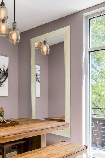 The Fildes - Rustic Ivory Solid Wood Frame Leaner / Wall Mirror. Premium Bevelled Mirror Glass 75" X 35" (190CM X 88CM)