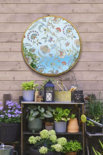 The Satis - Gold Frame Edged Circular Modern Wall Printed Decal Garden Mirror 24" (60CM) Diameter. NEW for 2024/2025