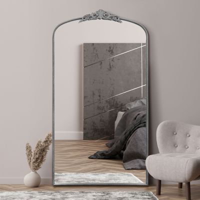 The Crown - Silver Metal Framed Arched Wall Mirror with Decorative Crown 68" X 38" (174CM X 96CM)