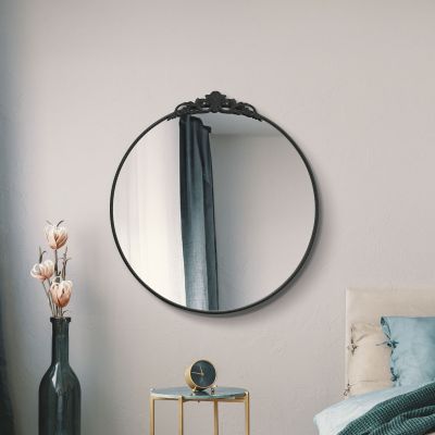 The Crown - Black Metal Framed Round Decorative Wall Mirror 39" X 39" (100x100CM)