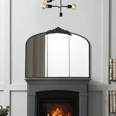 The Crown - Black Metal Framed Arched Wall Mirror with Decorative Crown 40" X 31" (102CM X 80CM)
