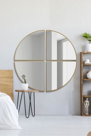 The Quadrants - New Gold XL Circular Metal Wall Mirror Made up of 4 Parts 70" X 70" (180 x 180CM)