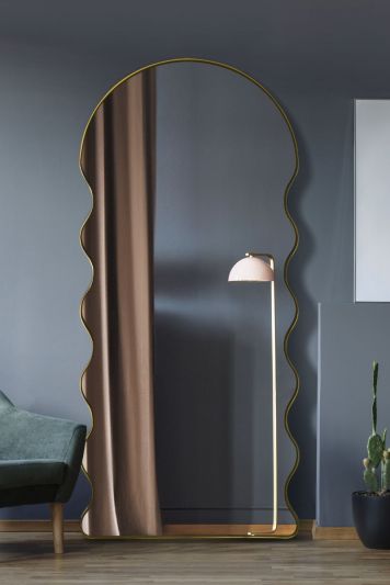 The Fluctus - New Gold Metal Dome Arch Topped Wavy Tray Effect Frame Wall Mirror 71" X 31" (180CM X 80CM).