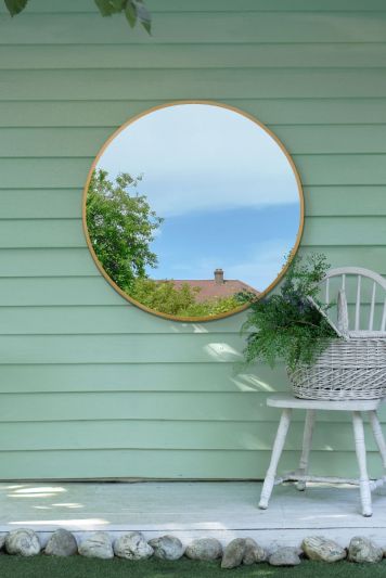 The Fenestra - Gold Edged Circular Modern Garden Wall Mirror 35" (90CM) Diameter