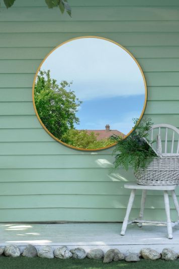The Fenestra - Gold Edged Circular Modern Garden Wall Mirror 39" (100CM) Diameter