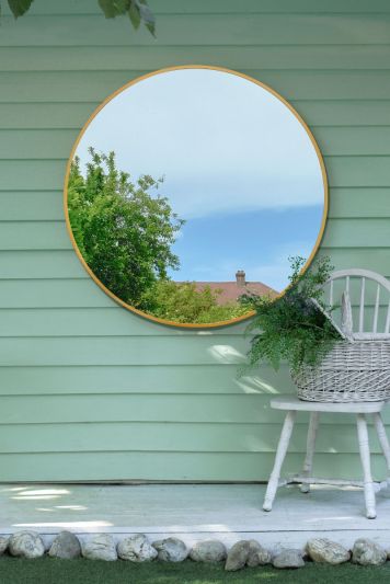 The Fenestra - Gold Edged Circular Modern Garden Wall Mirror 43" (110CM) Diameter