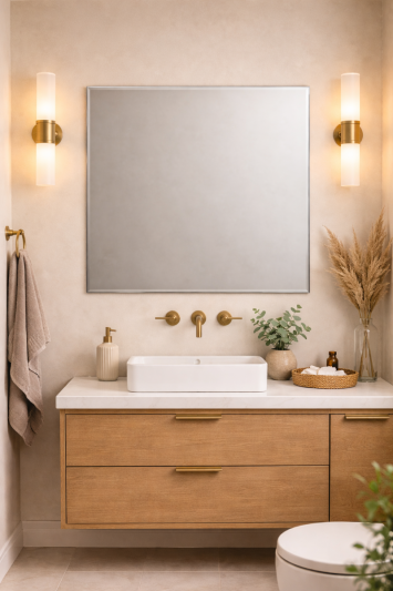 Bathroom Square Frameless Wall Mirror 90 x 90cm – Modern Wall Mounted Vanity Mirror – Large Contemporary Mirror – Polished Edge
