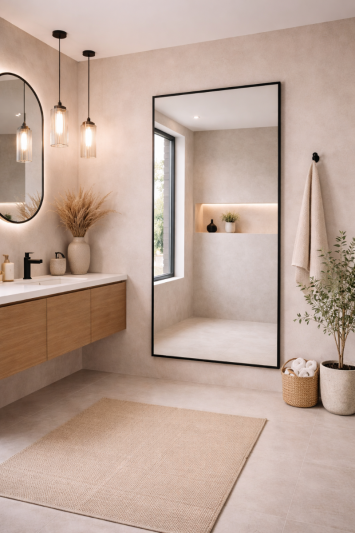 Bathroom Full Length Black Mirror 174 x 85cm – Large Wall Mounted Aluminium Mirror – Modern Rectangular Portrait or Landscape Mirror